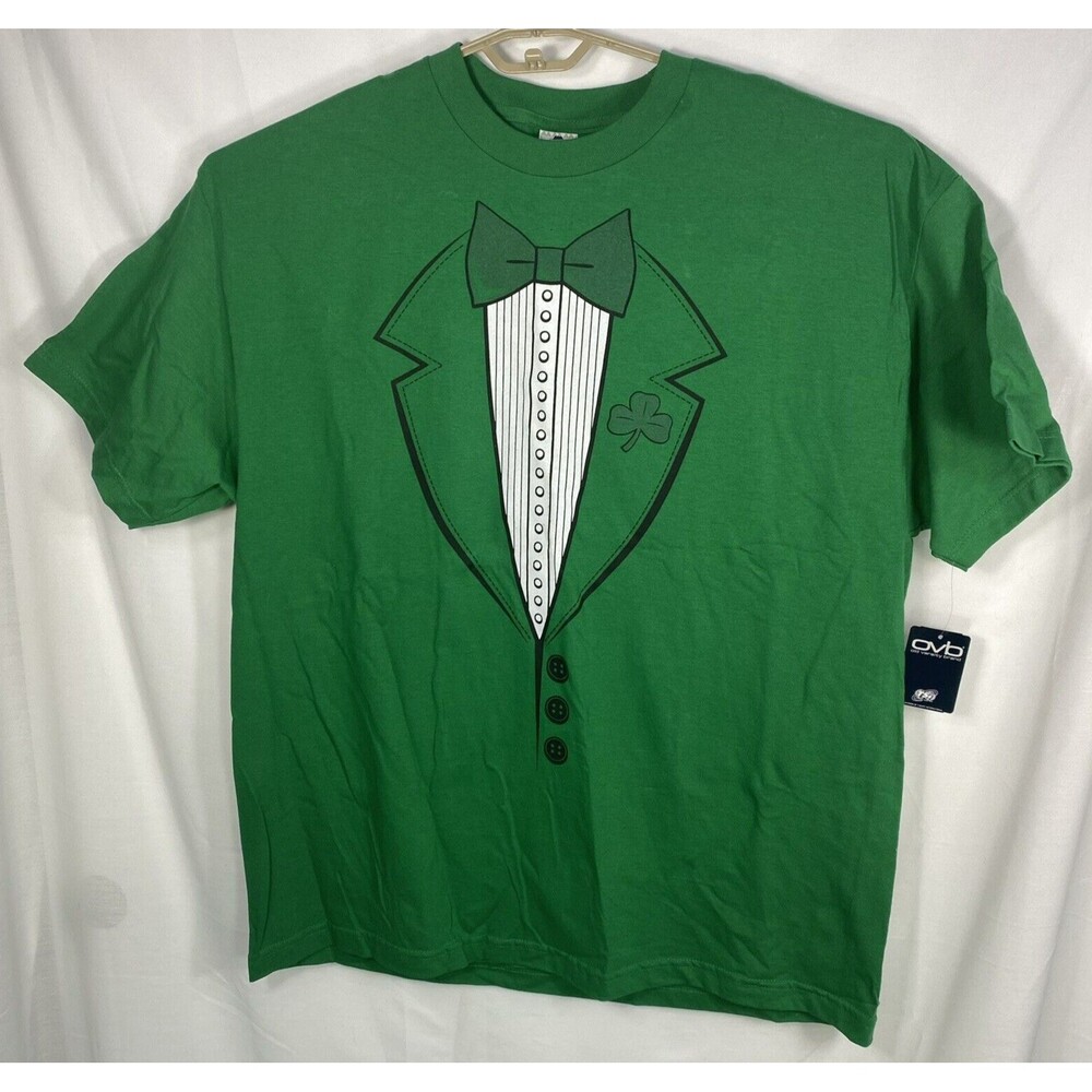 NWT Alstyle Activewear Tee Shirt Green Tuxedo Print ADULT 2XL Glitter Design